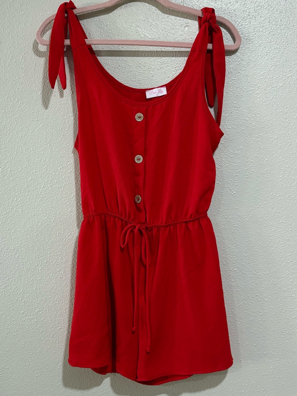 Pink Lily Red Tie-Shoulder Romper - Picture 3 of 5
